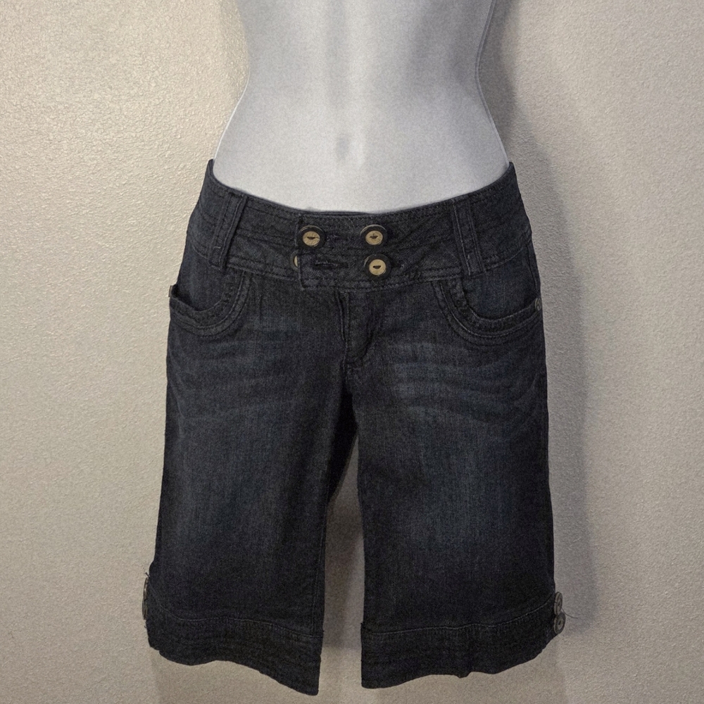 Sequin Hearts Dark Blue Jean Knee Length Capris- Size 3